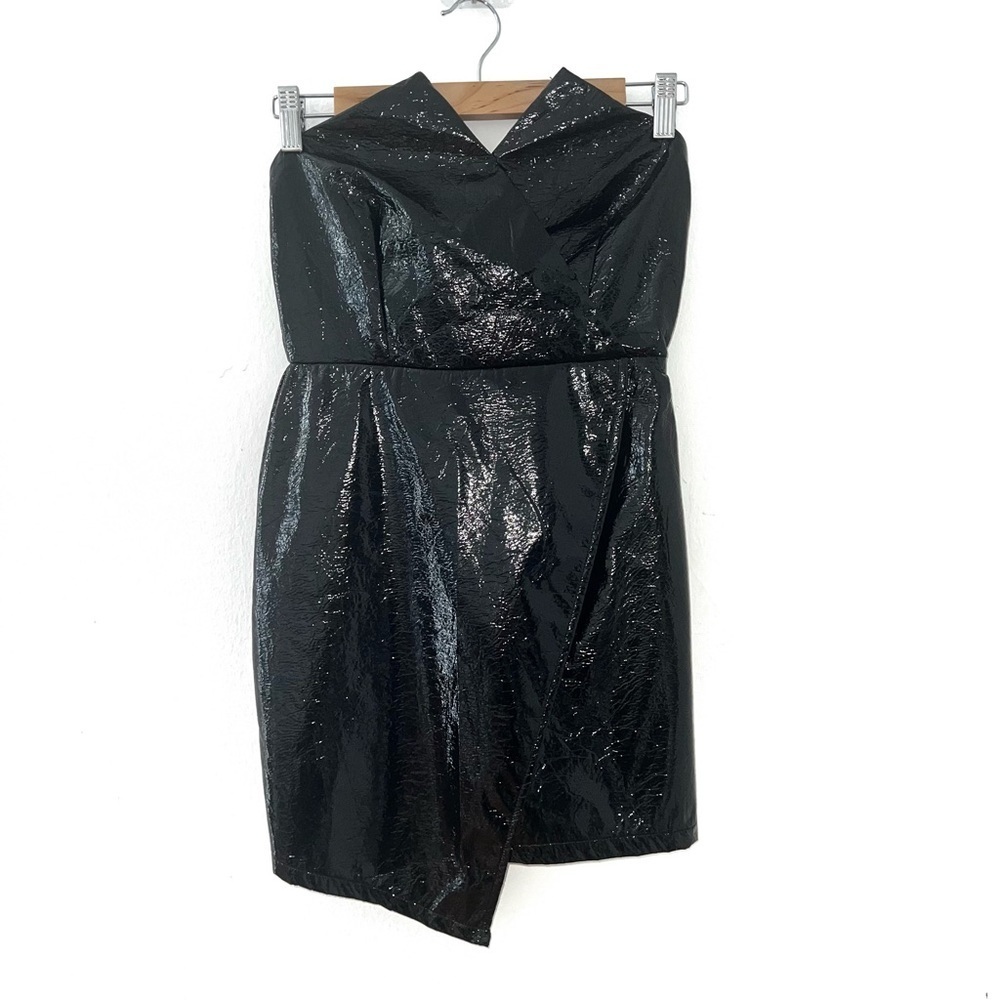 NEW Missguided Black Petite Vinyl Bandeau Strapless Mini Dress Size 4 Club
